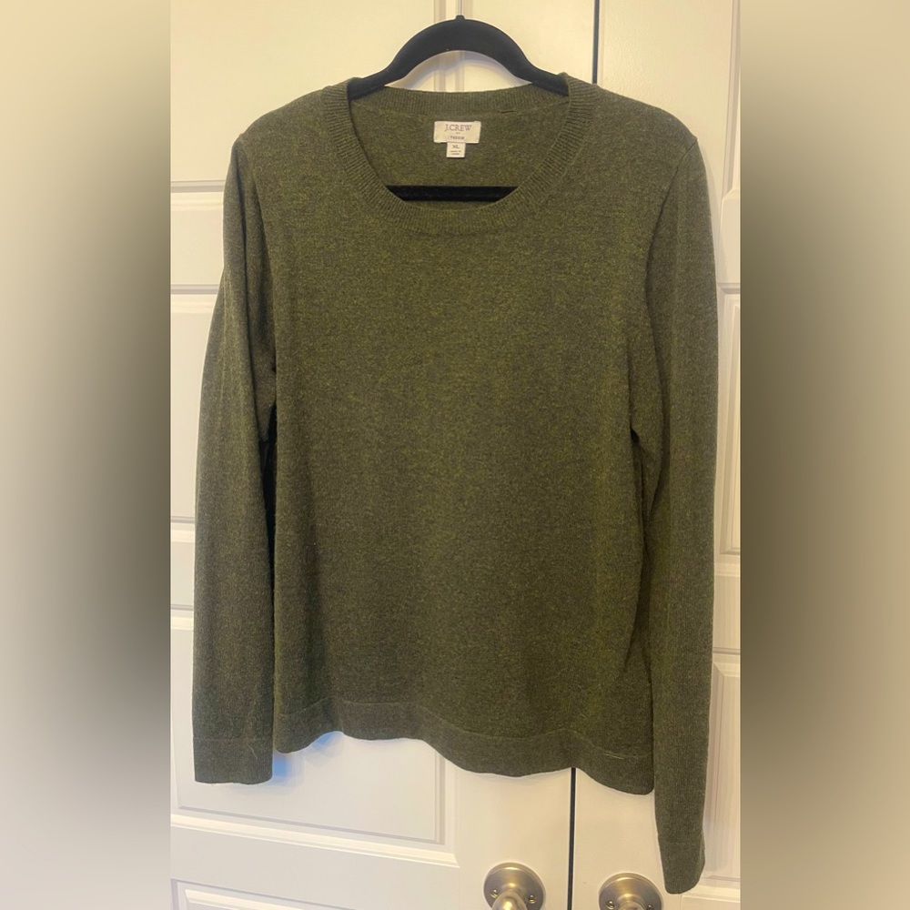 JCrew Factory Wool Blend Teddie Sweater XL Deep Olive Green